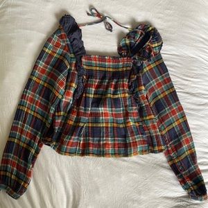Colorful 70s Free People Plaid Top